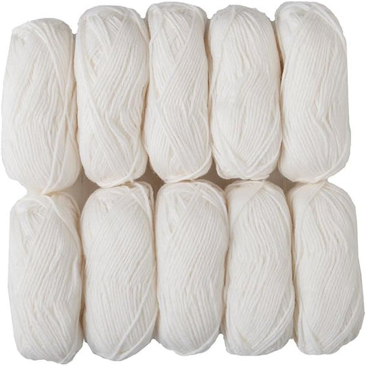 Knit Picks Wool of The Andes Yarn Pack - 10 Skeins of White 100% Wool Worsted Weight Yarn (White)