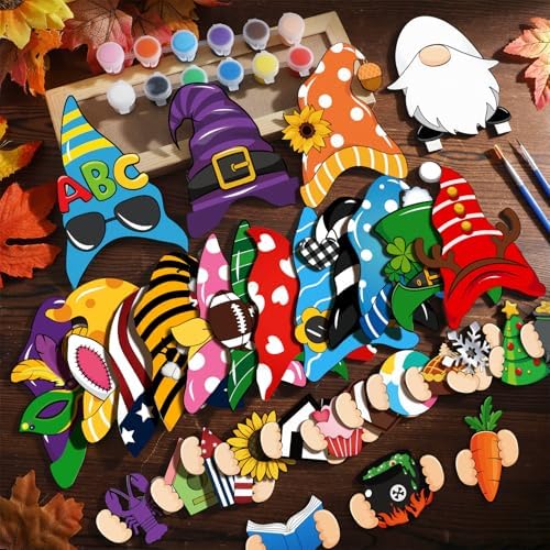 Wonderjune 14 Pack Fall Craft Autumn Interchangeable Wooden Gnome Crafts Creative Harvest Decor Perfect for Gifts and Family Activities - Image 2