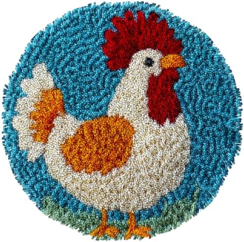 Latch Hook Rug Kit Cute Rooster Easy for Beginners Round Shape Carpet Crochet Yarn Craft Mini Rug DIY Hook and Latch Little Tapestry for Home Decor 30x30cm-1 by Unknown