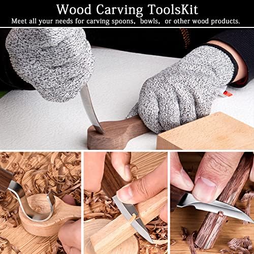 Wood Carving Tools Set,Detail and Hook Carving Knife Kit for Beginners,Trimming Knife for Spoon Bowl Cup Woodwork,Square handle design and 6pcs SK2 Carbon Steel Wood Carving Knives（10pcs） - Image 6