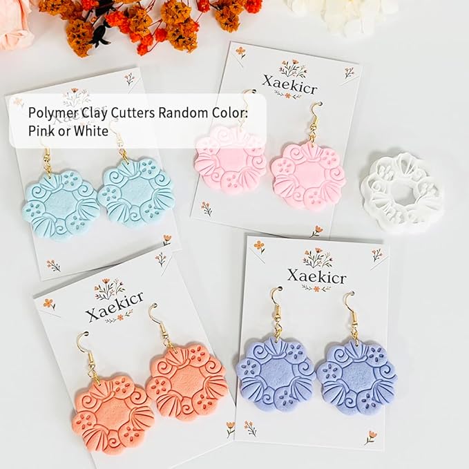 Xaekicr Floral Wreath Polymer Clay Cutters for Earrings – Clay Earring Cutters Set with Nature Pattern, Clay Tools for DIY Jewelry Making