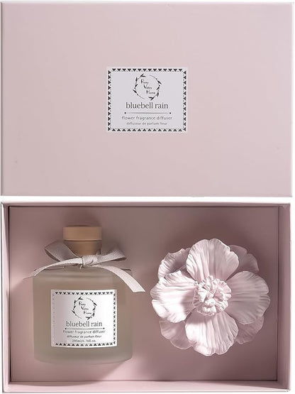 Pretty Valley Home Reed Diffuser Sets, 6.76 Fl. Oz / 200ML Ceramic Diffuser Flower Gift Box, Home Reed Diffuser for Bathroom Office Bathroom Living Room Decor (Bluebell RAIN Pink)