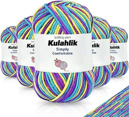 250g(5x50g) Acrylic Yarn for Crochet/Knitting, Colorful Gradient Yarn Thread, 5 Rolls Skeins, Perfect for Any Knitting Crochet and Crafts Mini Project by Kulahlik
