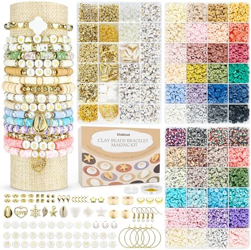 ClaBead 14000 Pcs Clay Beads Bracelet Making Kit for Adults, 3 Boxes 48 Colors Clay Beads for Bracelets Making, Jewelry Making Kits with Letter Beads for Girls 13-15, Friendship Bracelet Kit for Women by ClaBead