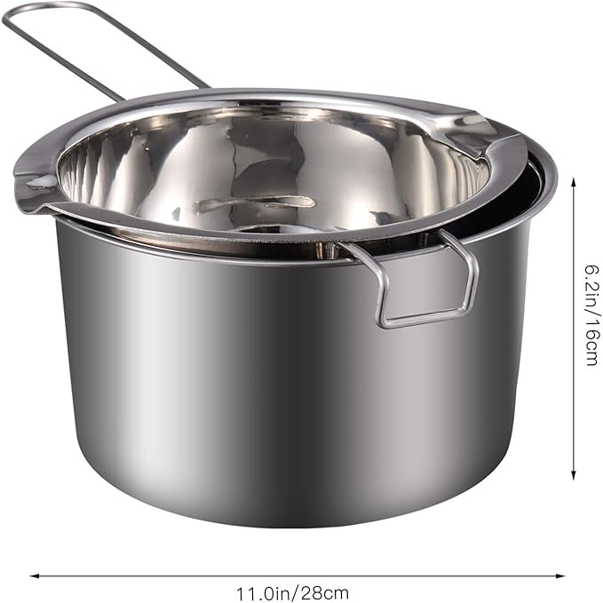 EXCEART Candle Melting Pot Double Boiler for Melting Chocolate Wax Cheese and Butter - 11.02 Inches Stainless Steel Pot with Ergonomic Handle