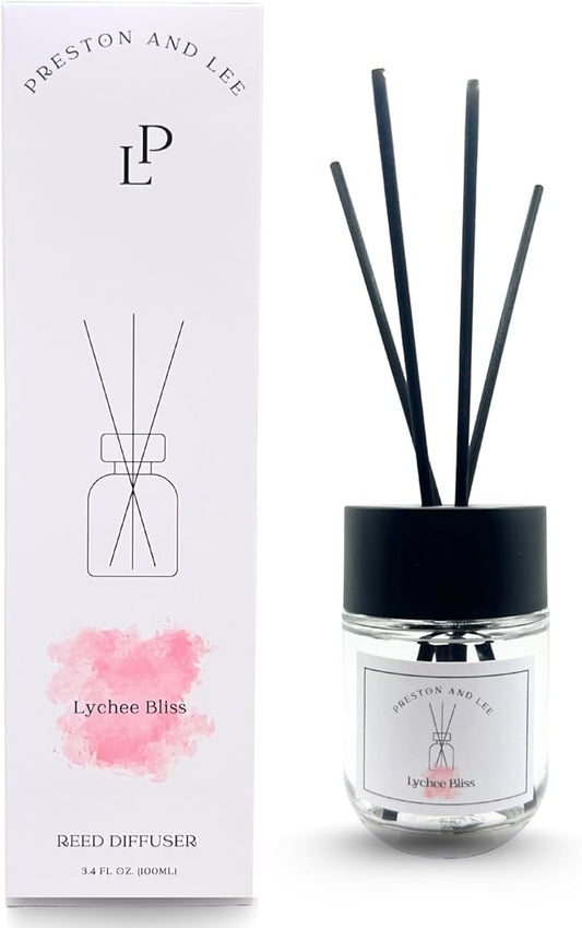 Preston and Lee Reed Diffuser Set | 100 ml (3.4 fl oz) Lychee Bliss Scent | Reed Diffuser Set | Aromatherapy Diffusers | Reed Diffuser Oil for Home and Spa Fragrance