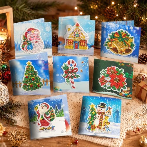 8PCS Winter Christmas DIY Greeting Card Kits with Envelopes Diamond Art Greeting Cards Diamond Art Cards Kits for Adults DIY Crafts Family Friend Gifts - Image 3