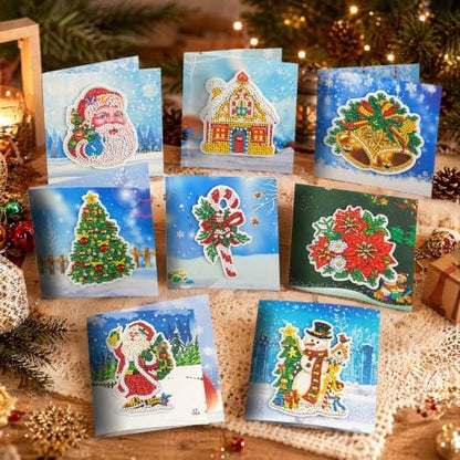 8PCS Winter Christmas DIY Greeting Card Kits with Envelopes Diamond Art Greeting Cards Diamond Art Cards Kits for Adults DIY Crafts Family Friend Gifts - Image 3