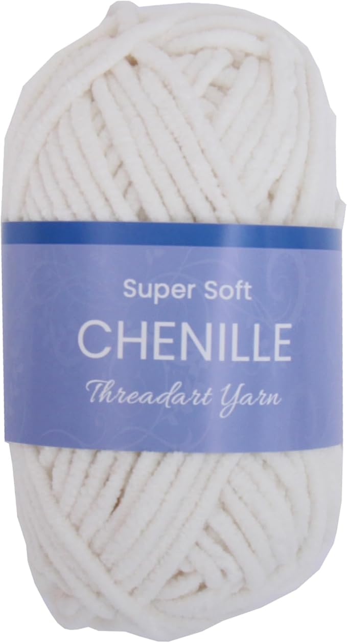 ThreadArt Chenille Yarn for Crocheting, Knitting, Amigurumi, Super Soft Plush Velvet Yarn - 50 Gram 60 yds #5 Fluffy Yarn Skeins - Off White 02