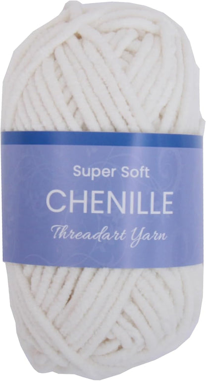 ThreadArt Chenille Yarn for Crocheting, Knitting, Amigurumi, Super Soft Plush Velvet Yarn - 50 Gram 60 yds #5 Fluffy Yarn Skeins - Off White 02