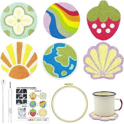 HAND U JOURNEY Punch Needle Coaster Kit, 6 Patterns & Yarns by HANDUJOURNEY