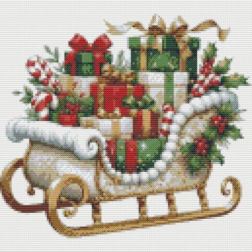 AuraDraw Christmas Stamped Cross Stitch Kits - Christmas Sled Counted Cross Stitch Kits for Beginners, Cross-Stitch Patterns Dimensions Needlecrafts Embroidery Kits Arts and Crafts - Image 2