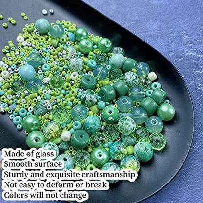Assorted Glass Resin Beads Multi Size Colors Smooth Cracked Gravel Millet Spacer Beads for Bracelets Necklace Earring DIY Jewelry Making Craft(Light Green Series) - Image 4