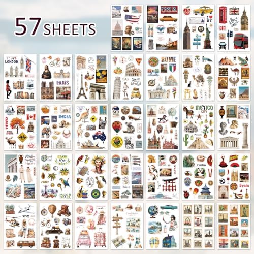 57 Sheets Vintage Travel Scrapbook Sticker Book, 500+ Vintage & Modern Stickers for Scrapbooking, 25 Pcs Ephemera Papers Art Scrapbook Supplies for Adults Teens Women Girls Junk Journal Journaling - Image 3