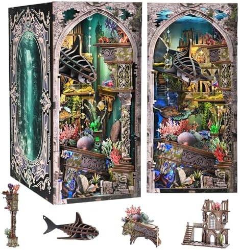 fifijoy Book Nook Kit - DIY Miniature Dollhouse for Adults and Teens, Creative Bookshelf Decor 3D Wooden Puzzle Bookend with LED Light, Unique Gift for Family and Friends (Lost City of Atlantis) by fifijoy