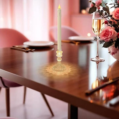Flameless Taper Candles with Diamond Base Light - Hexagon Glass Holder, Remote Timer & Dimmer 2AA Battery Operated 500+ Hours for Thanksgiving/Xmas Decor, Wedding Centerpiece (Ivory, 2 Pack)