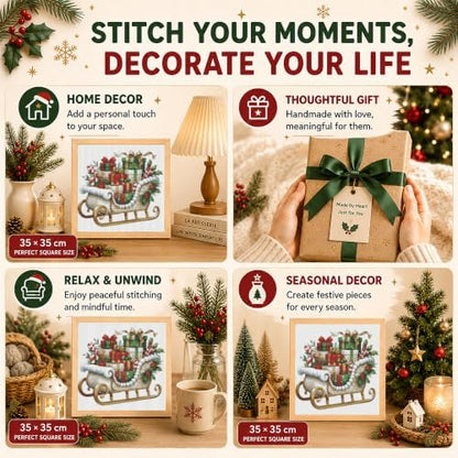 AuraDraw Christmas Stamped Cross Stitch Kits - Christmas Sled Counted Cross Stitch Kits for Beginners, Cross-Stitch Patterns Dimensions Needlecrafts Embroidery Kits Arts and Crafts - Image 6