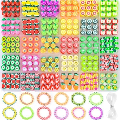 600pcs Polymer Clay Beads Bracelet Making Kit, Assorted Fruit Beads by Richginker