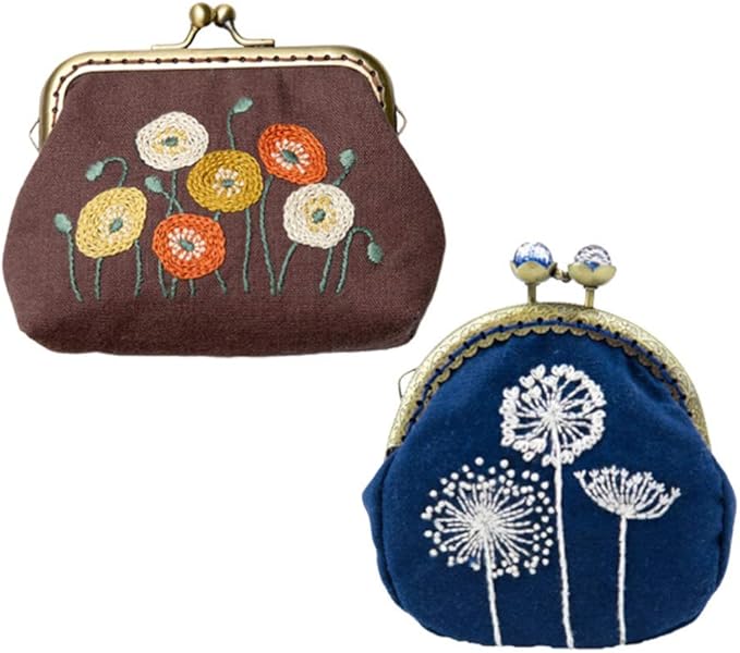 1 Set Coin Purse Embroidery Pouch Making Kit Lock Embroidery Tool DIY Coin Bag (Dandelion Style)