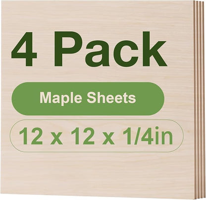 ROBOTIME 4-Pack 6mm Maple Plywood for Laser Cutting -12 x 12 x 1/4 Inch - Laser Engraving Blanks