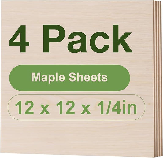ROBOTIME 4-Pack 6mm Maple Plywood for Laser Cutting -12 x 12 x 1/4 Inch - Laser Engraving Blanks