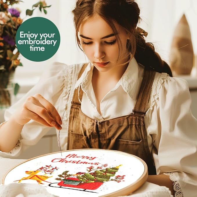 Christmas Embroidery Kits: 1 Pack Cross Stitch Kit for Beginners Adults, DIY Ornaments Craft Kit with All Tools & Instructions, Stamped Hand Embroidery Starter Kit for Holiday Crafts & Xmas Home Decor