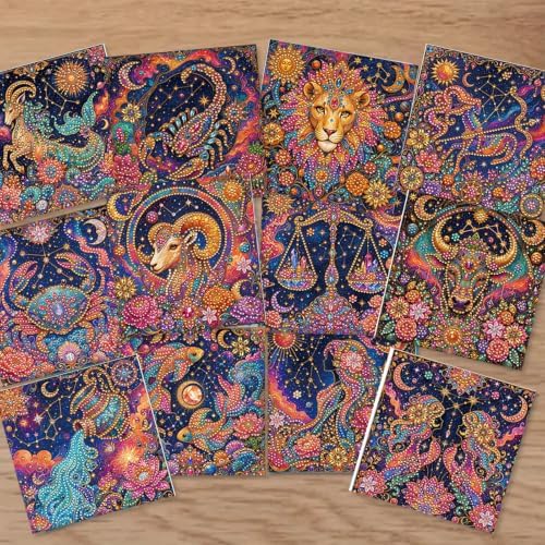 LAKEQUILL DIY Diamond Art Painting Greeting Kit, 12 Pieces, Creative Craft Set，12 Zodiac Signs - Image 3