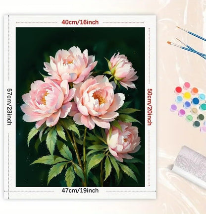 Floral Art Paint by Numbers Kit for Adults - DIY Pink Peonies Bouquet Painting on Canvas 16x20 Inches, Acrylic Paint Set, Suitable for Beginners, Elegant Art for Home Decoration or Gifts. - Image 2