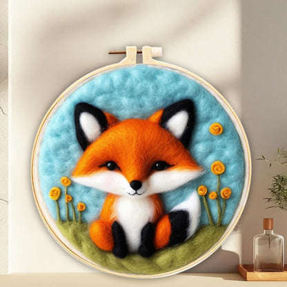 YEESAM ART Needle Felting Picture Kits The Peaceful time of Foxes for Beginners Adults, DIY Wool Felt Painting Starter Kit with Frame and Tools for Home Decor by YEESAM+ART