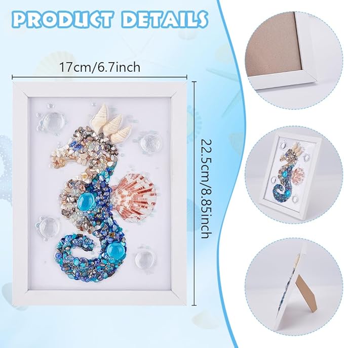 WEBEEDY DIY Seahorse Sea Glass Resin Kit DIY Sea Animals Glass Art Kit with Instruction for Adults Beginners Seahorse Art Summer Resin Decorations Frame Home Bookshelf Office Wall Decor(5.9x7.9)