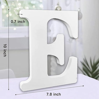 AOCEAN 10 Inch White Big Wood Letters, Unfinished Wooden Letters for Wall Decor, Standing Letters Slices Sign Board Decoration, Craft Home Party Projects (E)