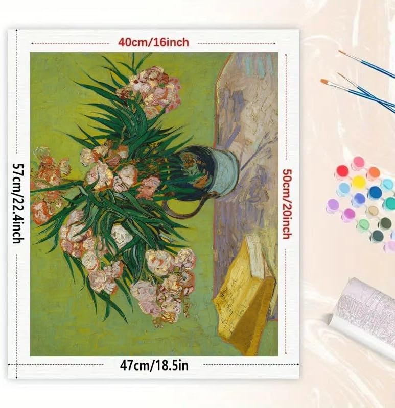 Flower Paint by Numbers Kit for Adults – DIY Oleanders Still Life by Vincent Van Gogh on Canvas 16x20 Inch, Acrylic Paint Set, Suitable for Beginners, Floral Wall Art for Home Decoration or Gifts - Image 2