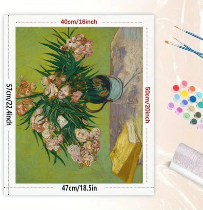 Flower Paint by Numbers Kit for Adults – DIY Oleanders Still Life by Vincent Van Gogh on Canvas 16x20 Inch, Acrylic Paint Set, Suitable for Beginners, Floral Wall Art for Home Decoration or Gifts - Image 2