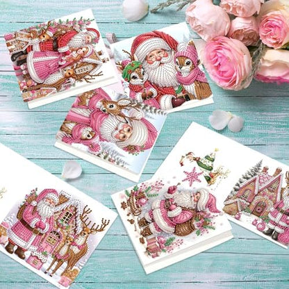 MVVMTOP 6pcs Christmas Diamond Painting Greeting Card with envelopes, DIY Santa Claus Diamond Art Greeting Card for Blessing and Wish Special Shaped Arts Crafts for Birthday Thanksgiving Day - Image 5