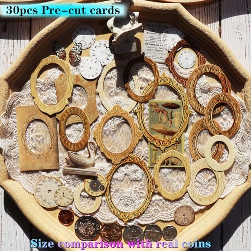 Vintage Junk Journal Items Kit Pre Cut Paper Cards Cutout Cardstock Art Aesthetic Decor Hollow Out Craft Elements Small Embellishments Supplies for Adults Scrapbook Pack (Photo Frame Yellow) - Image 3