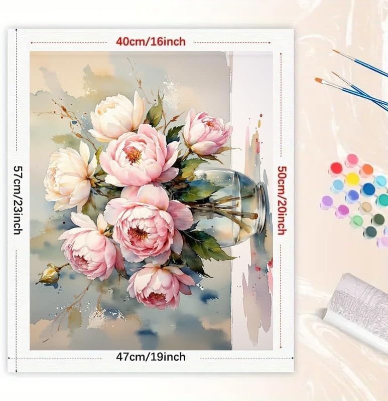 TAOPAOLAB Floral Bouquet Paint by Numbers Kit for Adults - DIY Watercolor Pink Peonies Painting on Canvas 16x20 Inches, Acrylic Paint Set, Suitable for Beginners, for Home Decoration or Gifts - Image 2