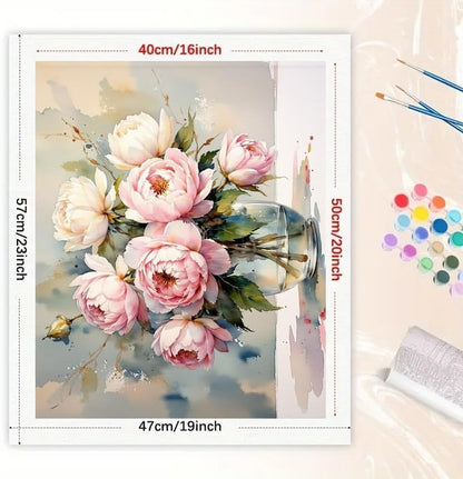 TAOPAOLAB Floral Bouquet Paint by Numbers Kit for Adults - DIY Watercolor Pink Peonies Painting on Canvas 16x20 Inches, Acrylic Paint Set, Suitable for Beginners, for Home Decoration or Gifts - Image 2