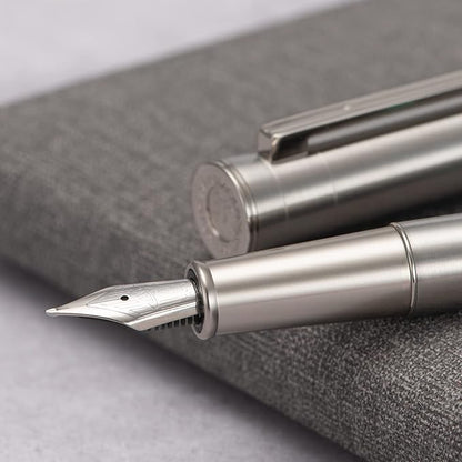 Hongdian 1861 Stainless Steel Fountain Pen Long Blade Nib, Classic Design Smooth Writing Pen with Converter and Metal Pen Case Set