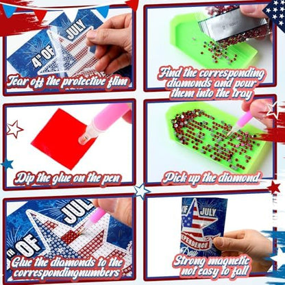 Saillong 12 Pack 4th of July Diamond Painting Greeting Card Kits Patriotic Diamond Art Cards with Envelopes Independence Day Red White Blue 5D Rhinestones Painting Making Kits for Adult DIY Craft Gift - Image 6