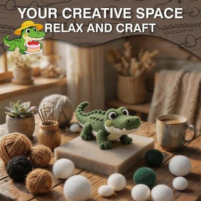 DIY Needle Felting Kit Cute Crocodile Alligator – Needle Felting Starter Kit with Fiber Roving, Needles, Felting Pad & Instructions | Felted Reptile Animal Kit for Beginners Adults | DIY Craft Gift - Image 6