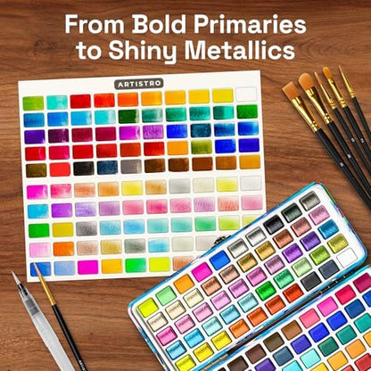 ARTISTRO Watercolor Paint Set with Palette & Brush Pens - 100 Colors - Image 3