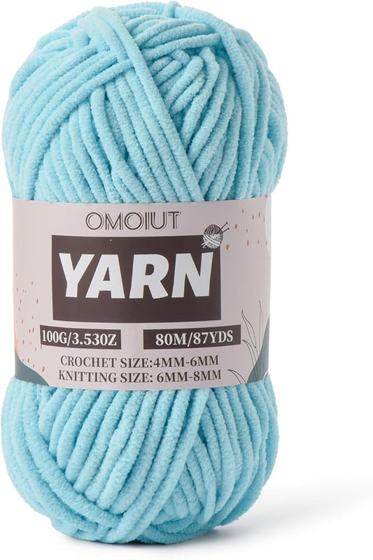 Azure Fluffy Chenille Yarn for Crocheting - Baby Yarn for Crocheting Soft Blanket - (100g/87.4yds) Crochet Amigurumi Chunky Yarns - Super Bulky 5 Velvet Yarns