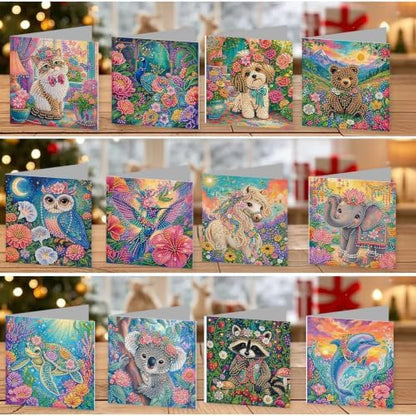 LAKEQUILL DIY Diamond Art Painting Greeting Kit, 12 Pieces, Creative Craft Set，Flower Animals - Image 4