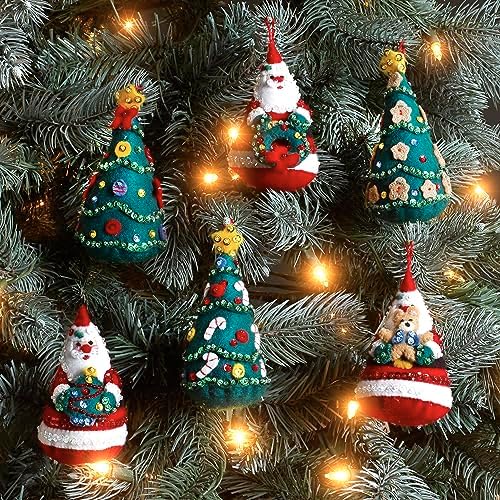 Bucilla Felt Applique 6 Piece Ornament Making Kit, Santa's Tree Treasures, Perfect for DIY Arts and Crafts, 89489E - Image 5