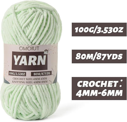 Fruit Green Fluffy Chenille Yarn for Crocheting - Baby Yarn for Crocheting Soft Blanket - (100g/87.4yds) Crochet Amigurumi Chunky Yarns - Super Bulky 5 Velvet Yarns