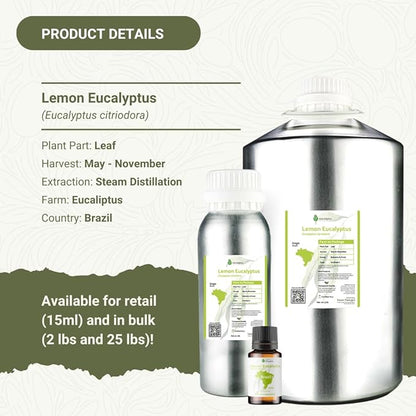 Nature Packaged Lemon Eucalyptus Oil by Eucaliptus from Brazil - Pure Lemon Eucalyptus - 100% Pure Steam Distilled Natural Aceite de Eucalipto Limón - Aromatherapy - Premium Therapeutic Grade (2lbs)