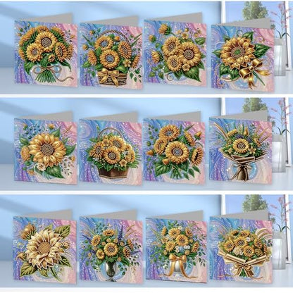 Diamond Painting Greeting Cards 12 Pack Sunflower DIY Kit with Special Shaped Rhinestones, Envelopes & Thick Cardstock, Handmade Craft for Adults, Spring & Summer Gift, Creative DIY Art Card Set - Image 2