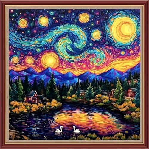 Dooxvey Cross Stitch Kits for Adults Beginners,Full Range of Cross-Stitch Stamped Kits Needlepoint Kits for Beginners Embroidery Kits 11CT Cross Stitch Patterns-Van Gogh's Starry Night Home 18x18 inch by DooxveyStampedEmbroideryKit