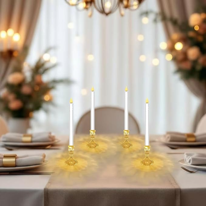 Flameless LED Taper Candles Wish Illuminated Holder - Glass Candle Holder, Remote Timer 2AA Battery Operated 500+ Hours for Thanksgiving/Xmas Decor, Wedding Centerpiece (White, 2 Pack)