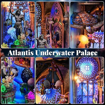 Book Nook Kit, 3D Puzzles for Adults, Book Nook Bookends, DIY Miniature House Booknook Kit with Led Light and Dust Cover (Atlantis) - Image 5